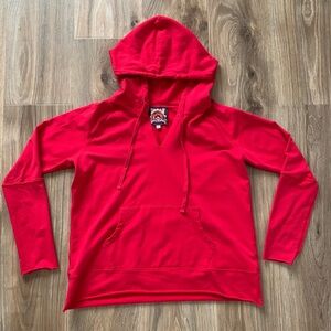 Johnny Was Hooded Red Pullover Sweatshirt Front Pocket size Medium Cotton Blend